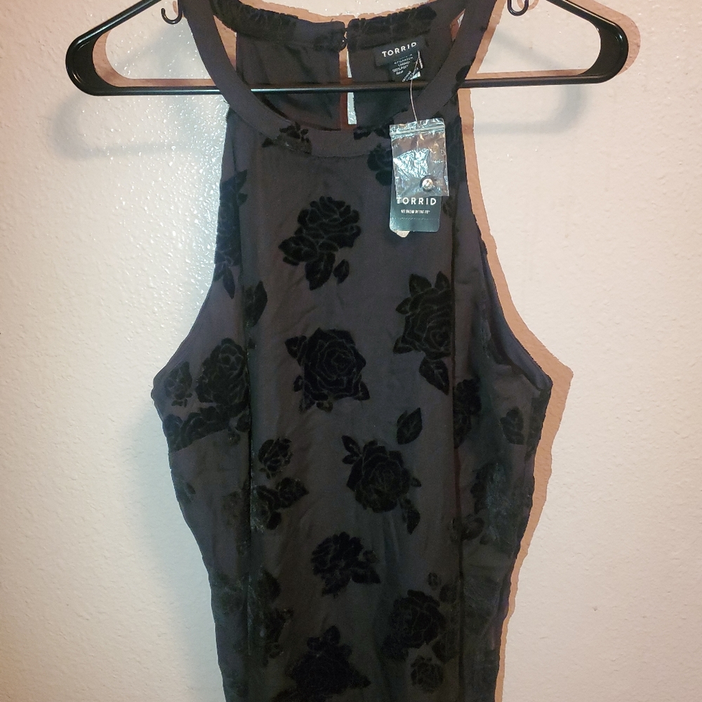 Torrid Women Velor Tank Top Black Plus Sz 0 Whimsy Goth Fairy Dopamine New